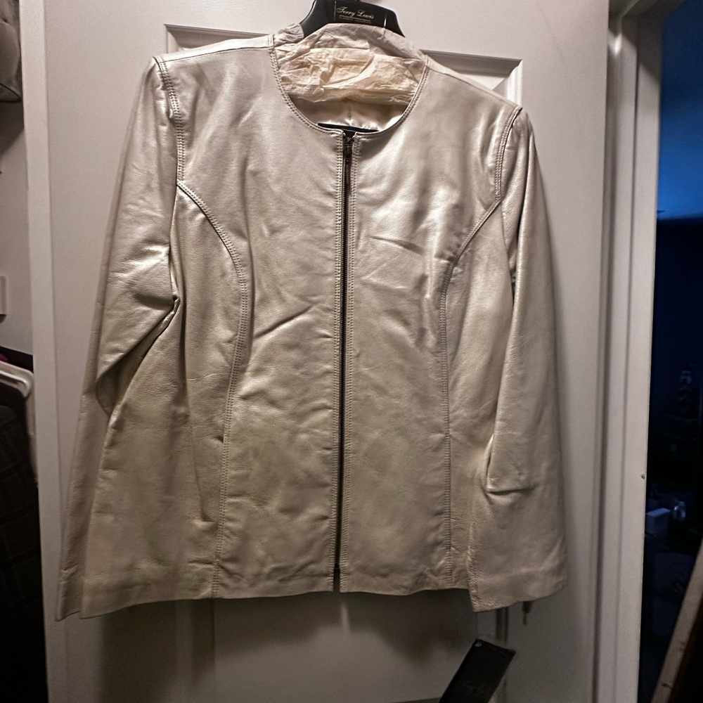 Terry Lewis Classic Luxuries Cream Leather Jacket